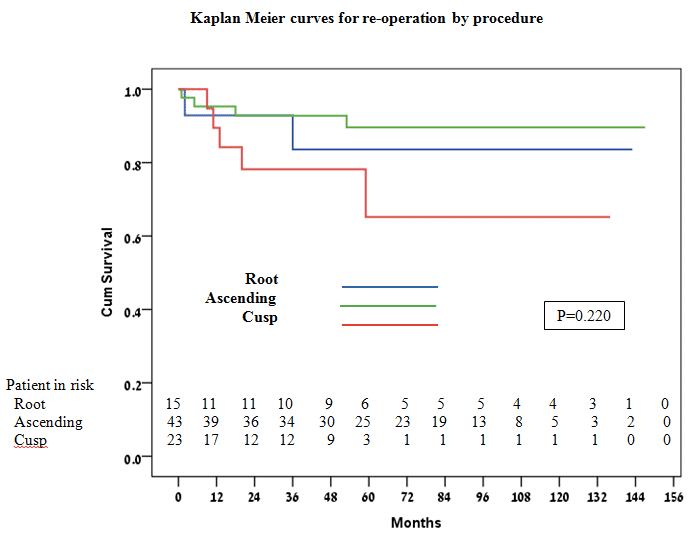   Kaplan Meier curves for re-operation by procedure